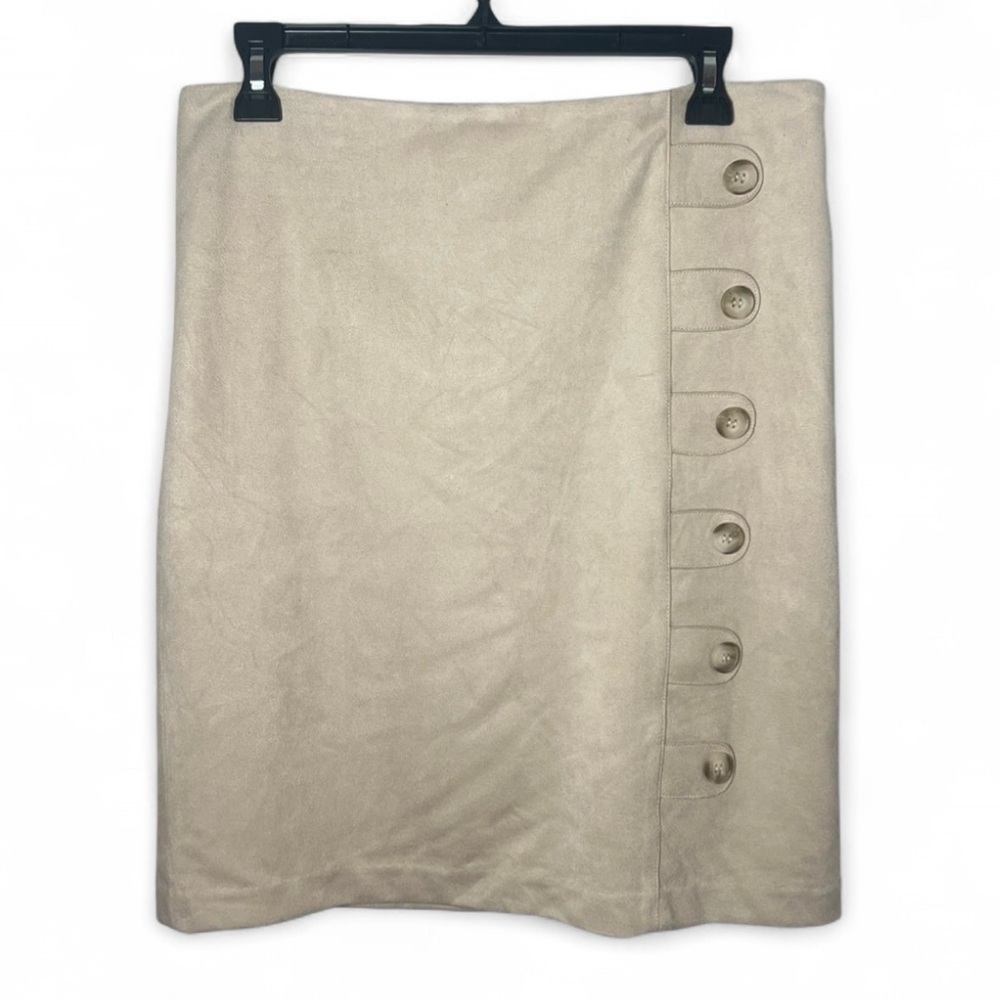 J. McLaughlin Tan Suede Button Short Skirt Western Preppy Academia Classic Sz 6